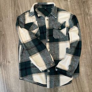 Plaid Flannel Shacket  - Green and White